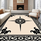 Black Starburst Medallion Beige Border Rug