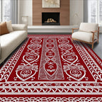 Rich Crimson and Ivory Ornamental Rug