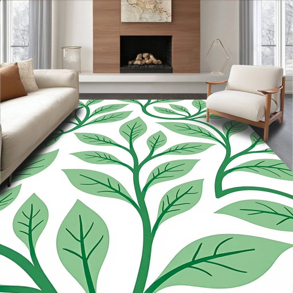 Lush Green Vine Leaf Pattern Rug