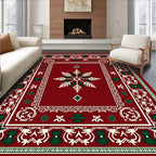Crimson White Green Snowflake Medallion Rug
