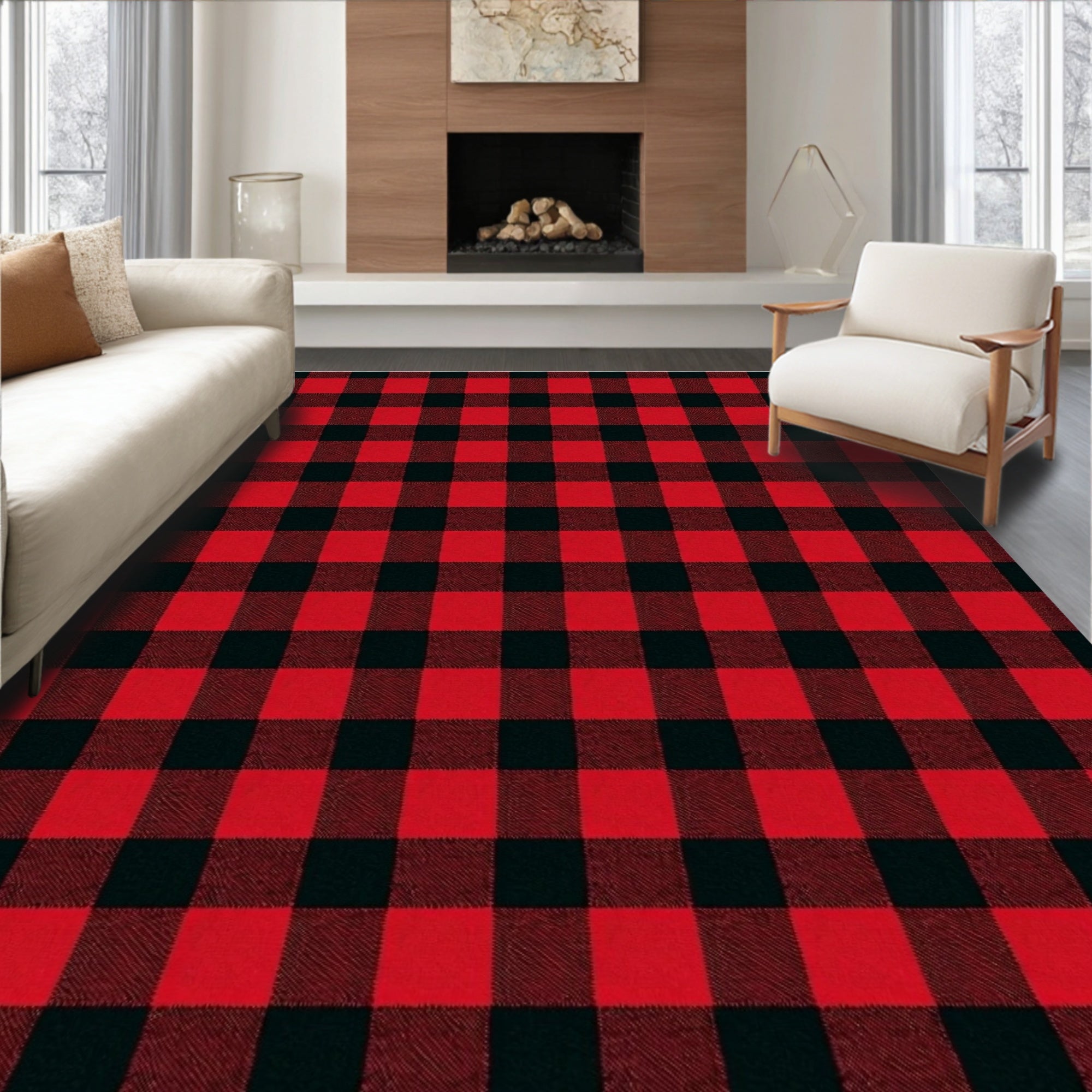 Classic Red Black Buffalo Check Plaid Rug