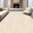 Subtle Tan Floral Medallion Outline Rug