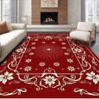 Crimson Floral Sunburst Medallion Rug