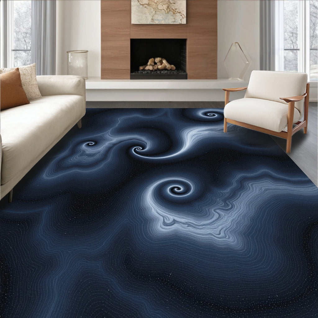 Deep Indigo Cosmic Swirl Rug