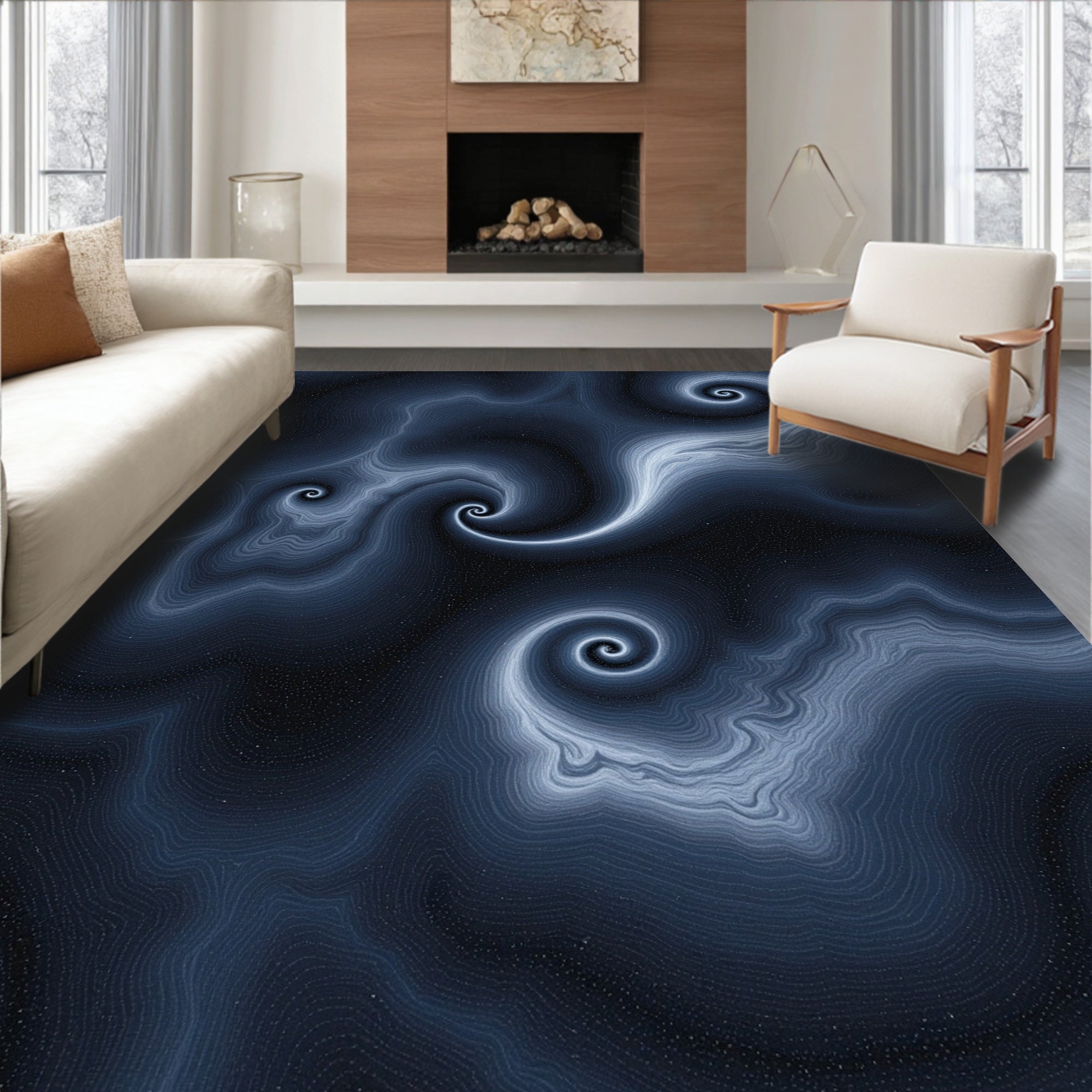 Deep Indigo Cosmic Swirl Rug