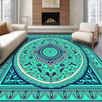 Teal Deep Blue Intricate Medallion Rug