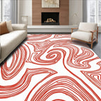 Coral Red Swirling Abstract Lines Rug
