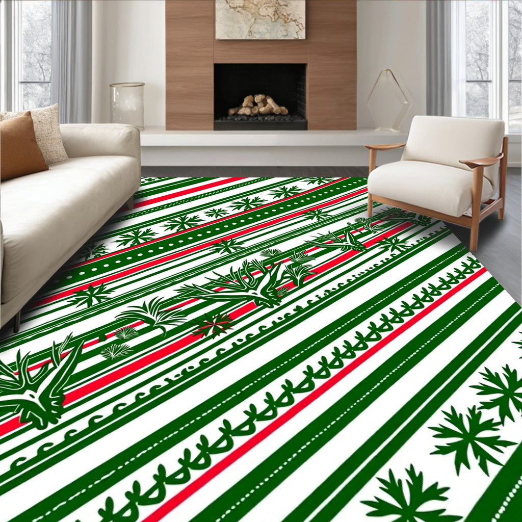 Diagonal Green Red White Nature Stripes Rug