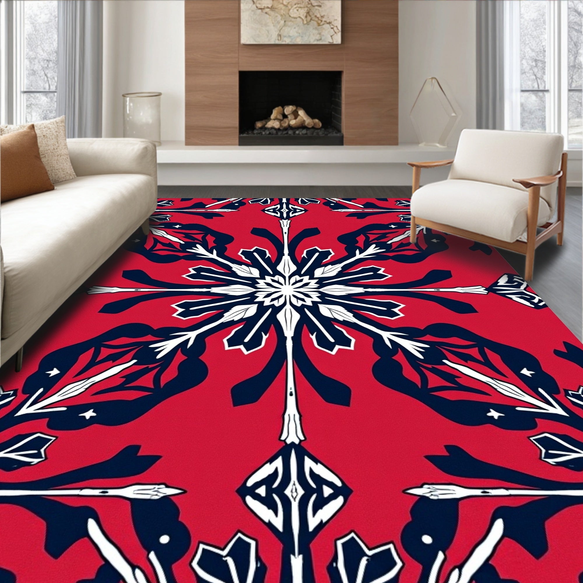 Crimson White Navy Symmetry Medallion Rug