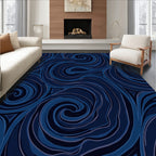 Deep Blue Swirling Ocean Currents Rug