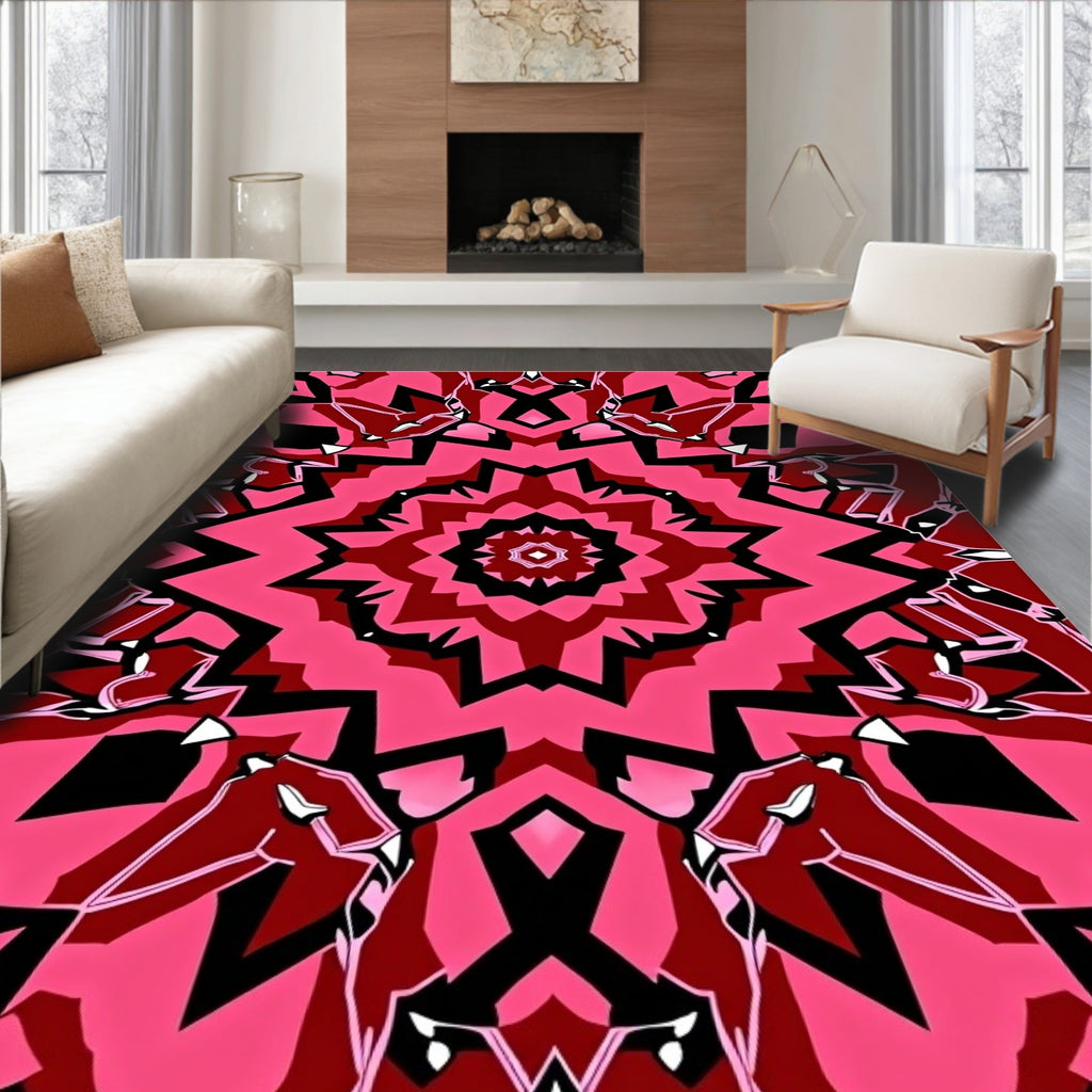 Gothic Pink Black Starburst Kaleidoscope Rug