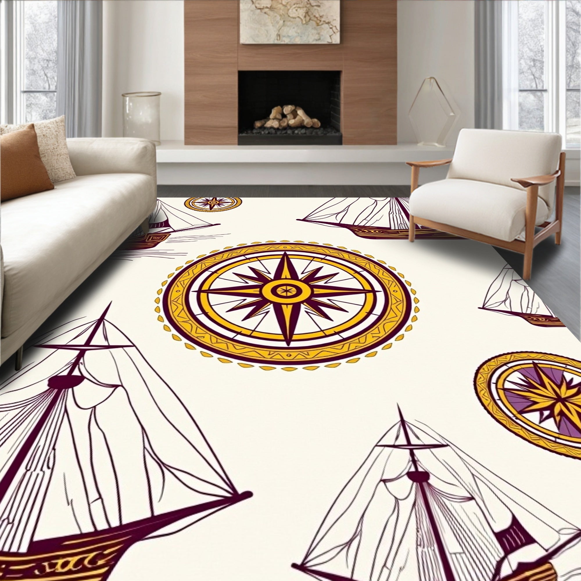 Nautical Ships Compass Rose Graphic Rug