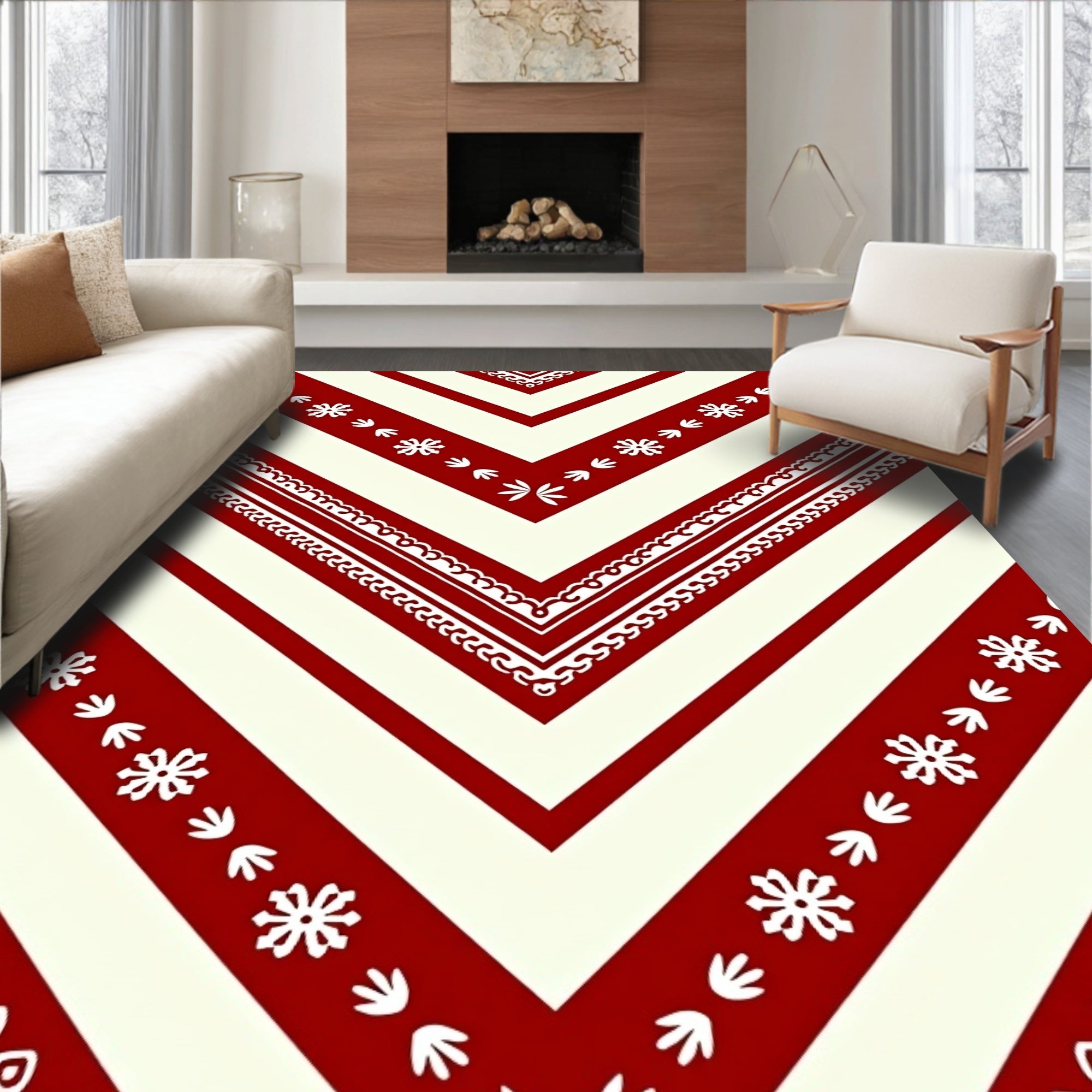 Rustic Red Chevron Folk Art Rug