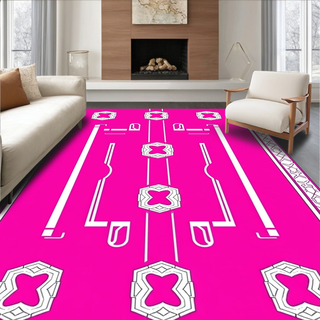 Hot Pink Geometric Hexagonal Medallion Rug