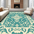Teal Ivory Ornate Scrollwork Medallion Rug