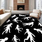 White Figures on Black Background Rug