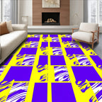 Bold Yellow Purple Abstract Checkered Rug