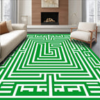 Green White Maze Geometric Garden Rug