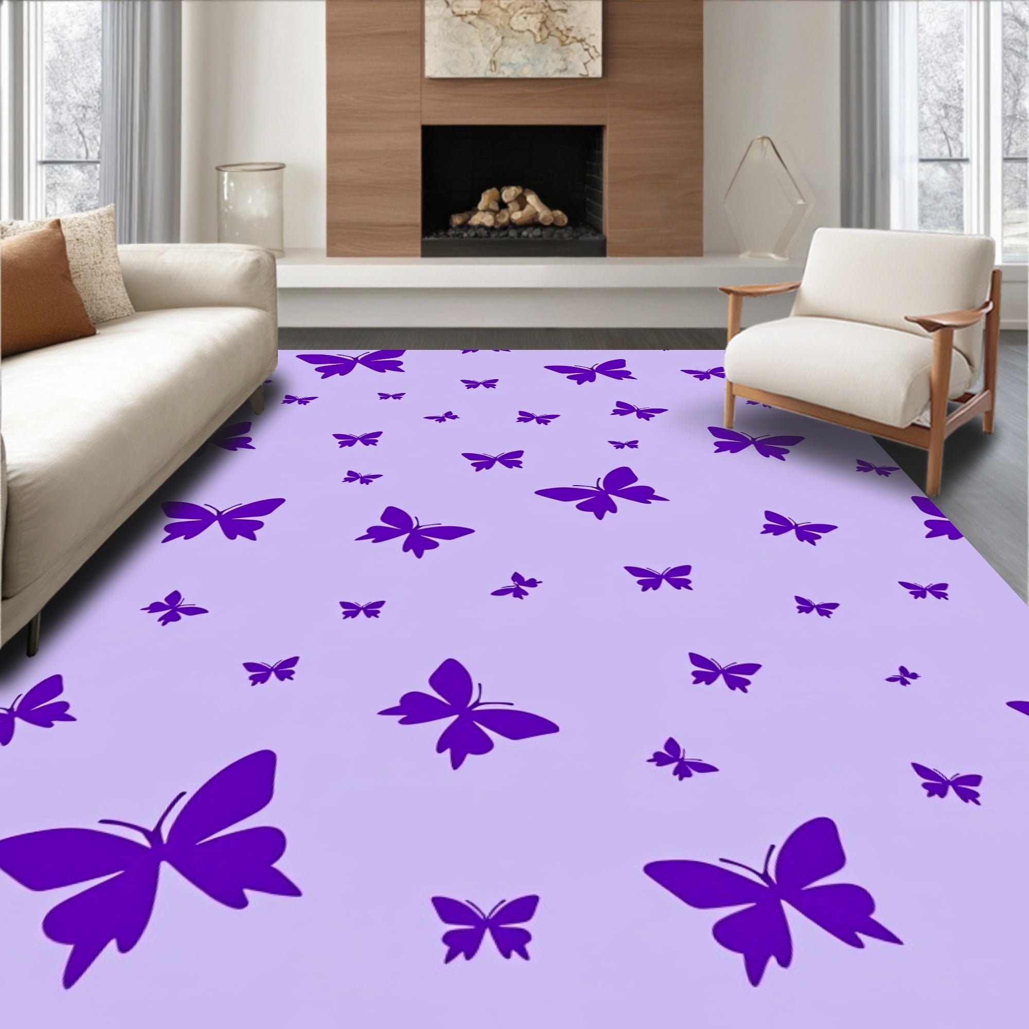 Violet Purple Butterfly Garden Rug
