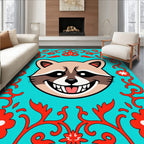 Cheshire Raccoon Teal Floral Scroll Rug