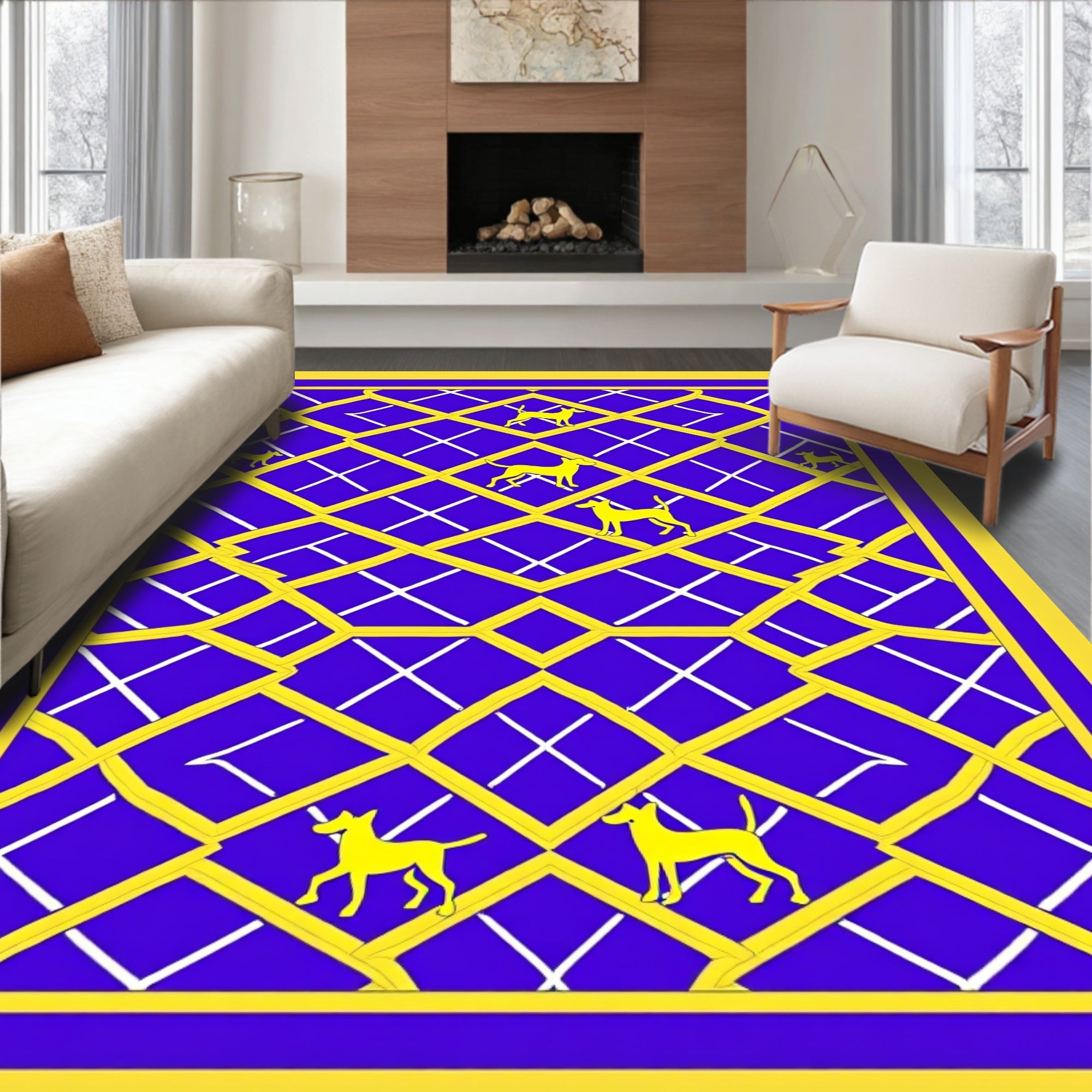 Yellow Dog Lattice Sapphire Rug