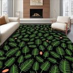 Green Palm Fronds Orange Ovals Black Rug