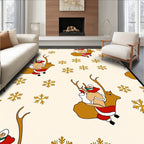 Golden Santa And Reindeer Snowflakes Rug