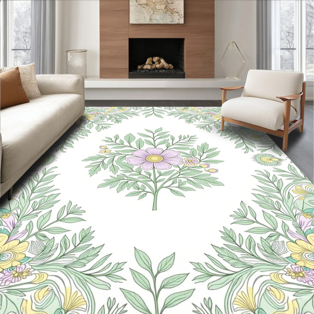 Soft Pastel Floral Garden Arrangement Rug