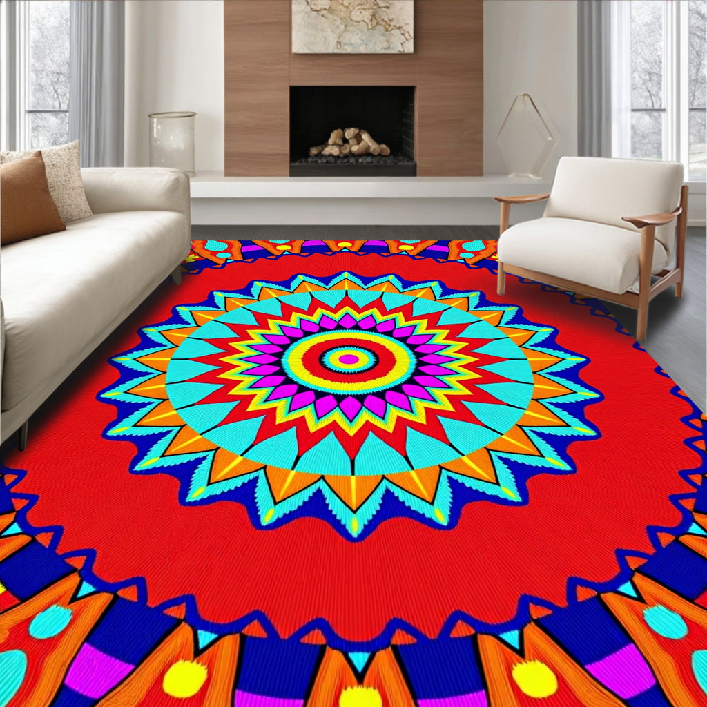 Vibrant Radial Mandala With Bold Colors Rug