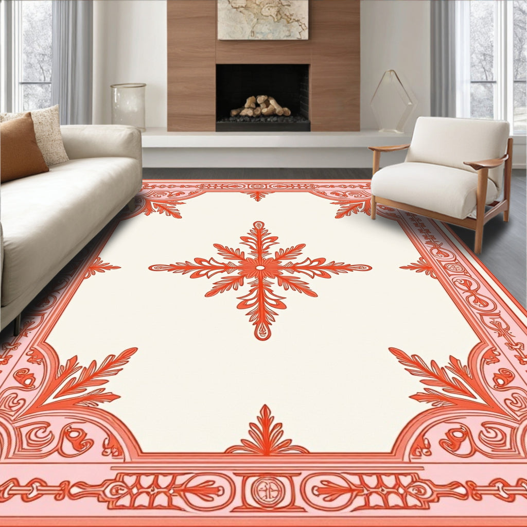 Coral Blossom Medallion Border Rug