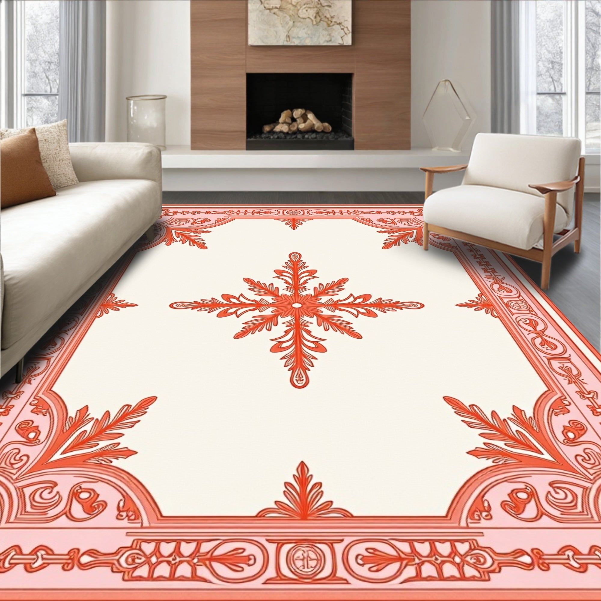 Coral Blossom Medallion Border Rug