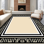Black Geometric Cream Border Rug
