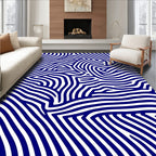 Modern Navy Blue Wavy Stripe Rug