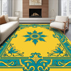 Golden Turquoise Floral Medallion Border Rug