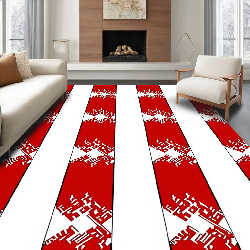 Bold Red White Jagged Stripe Rug