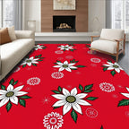 Red White Floral Garden Medallion Rug