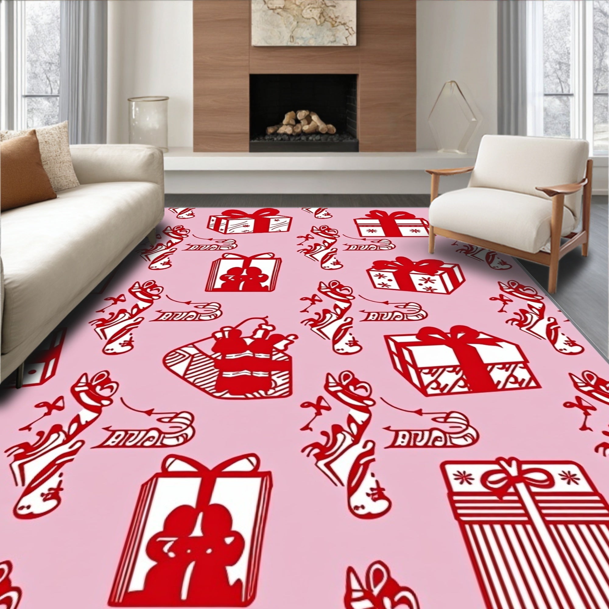 Red Gift Boxes Pink Background Rug