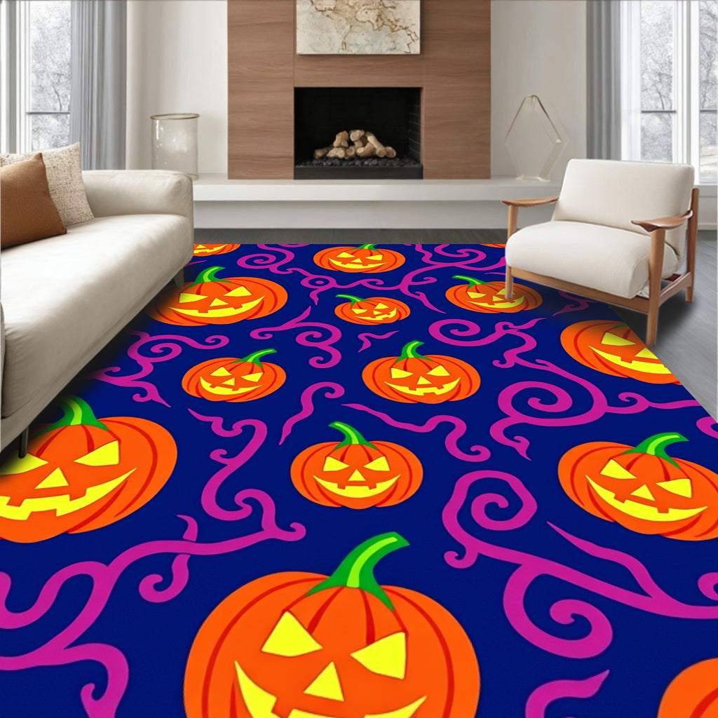 Orange Pumpkin Swirl Halloween Navy Rug