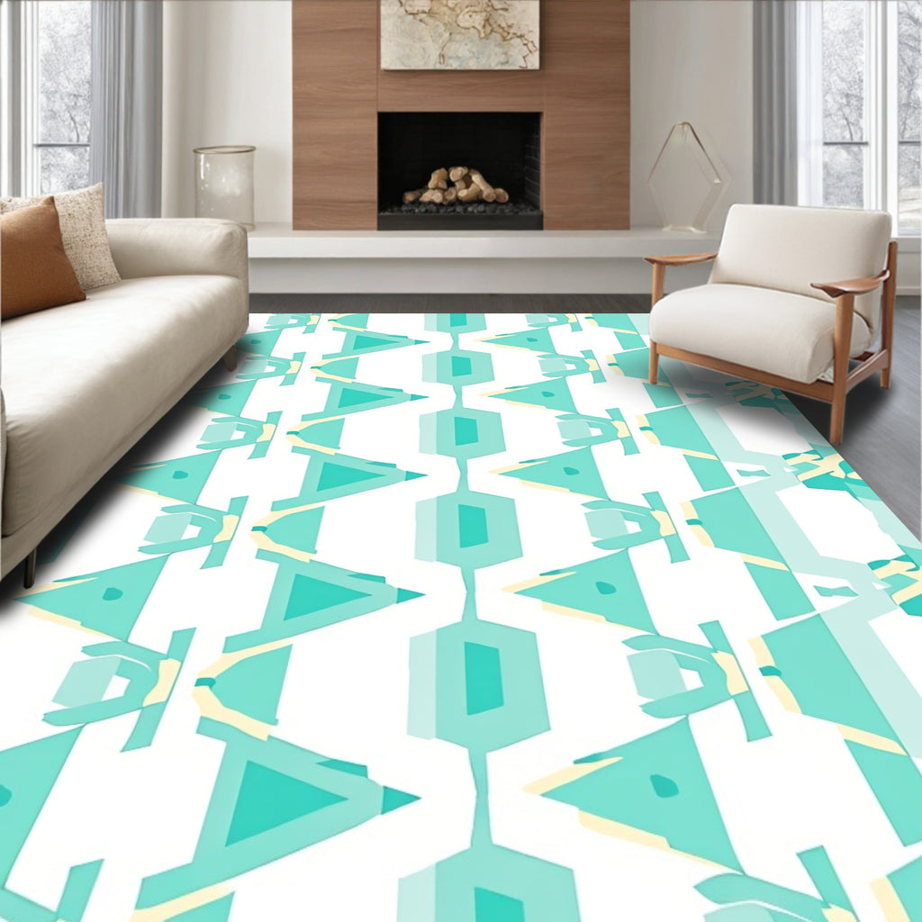 Aqua And Yellow Geometric Repeating Rug