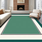 Deep Teal Cream Bordered Rectangle Rug
