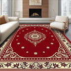 Ornate Red Floral Medallion Border Rug