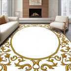 Ornate Golden Scroll Oval Frame Rug