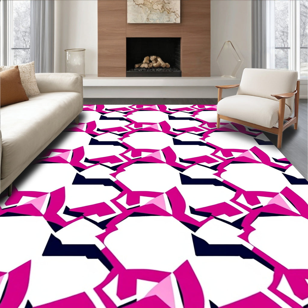 Hot Pink Geometric Interlocking Shapes Rug
