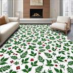 Green Leaf Red Berry Botanical Background Rug