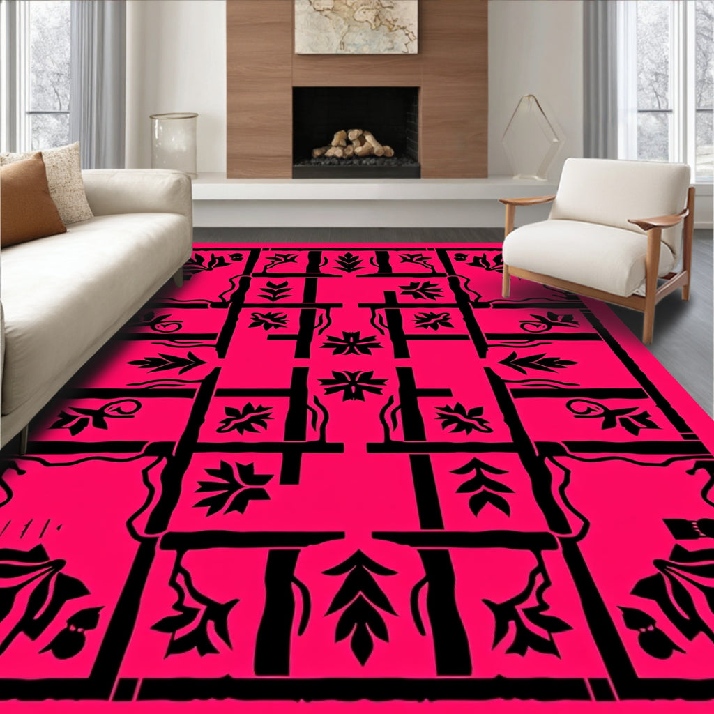 Bold Pink Floral Lattice Artwork Rug