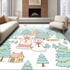 Wintery Snowman Village Scene Rug