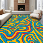 Retro Yellow Blue Swirl Harmony Rug