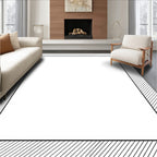 Modern Black White Striped Border Rug