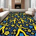 Yellow Figures Blue Yellow Floral Black Rug