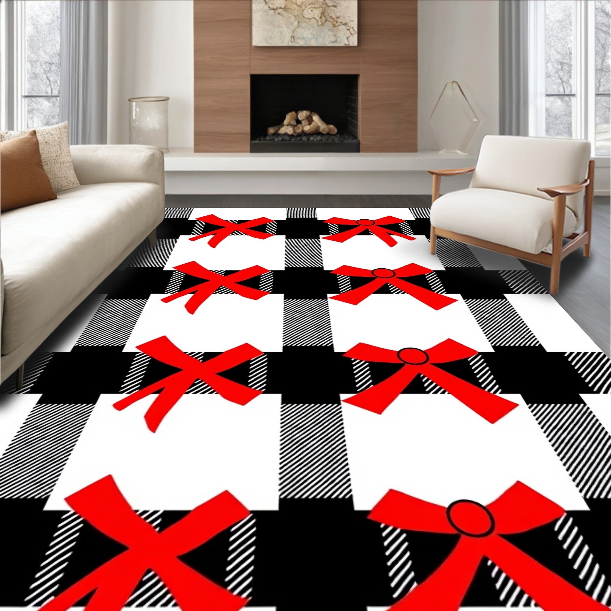 Red Bow Buffalo Check Rug